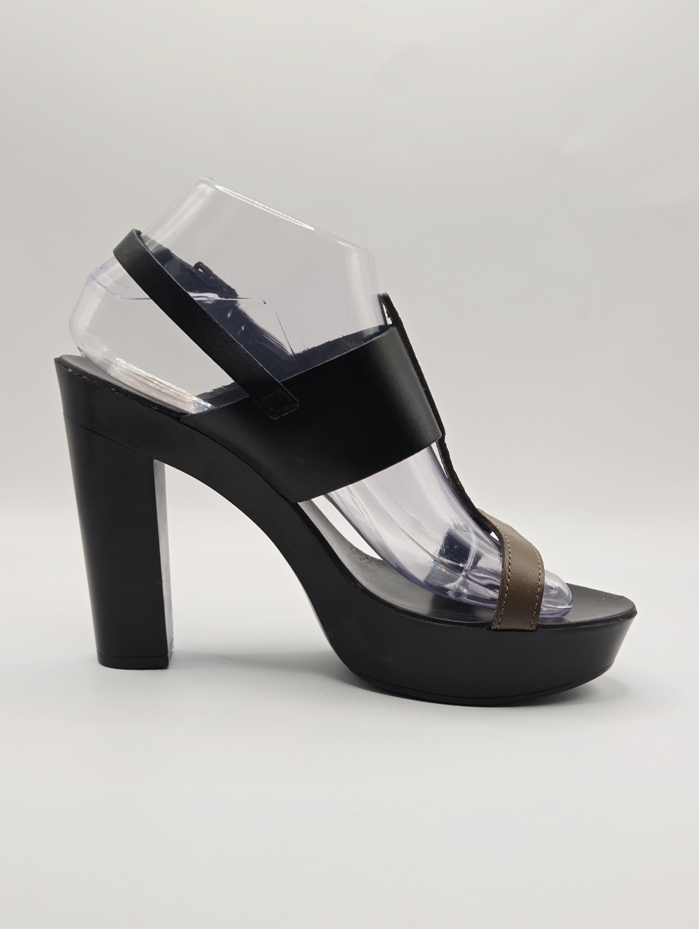 Wojas Platform Brown,Black Leather Stiletto Heels Sandals With Buckle 38 Italy - Picture 3 of 15